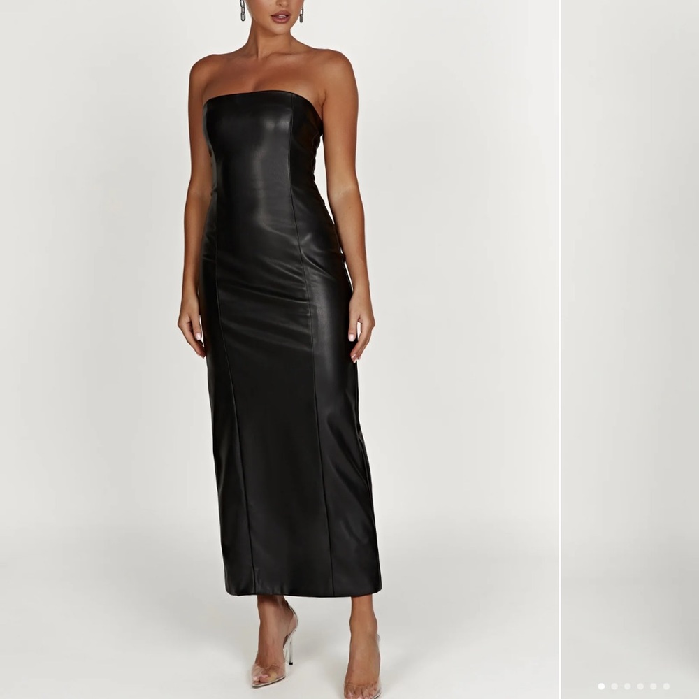 Meshki Roberta Strapless leather maxi dress - size small - black
